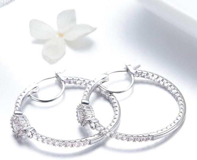 BISAER Gold Hoop Earrings for Women Large 14K White Gold Plated Huggie Earrings Cubic Zirconia Huggie Hoop Earring Cartilage Piercing Earrings Ear Cuff for Women