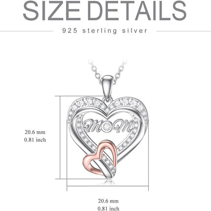 WINNICACA Mom Necklace 925 Sterling Silver Birthstone Love Heart Pendant Necklaces for Women Jewelry for Mom Birthday Mothers Day Gifts