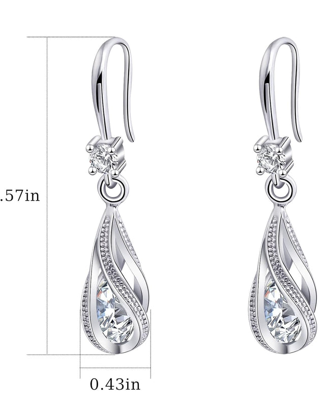 Silver Dangle Hollow Spiral Teardrop Earrings Silver Cubic Zirconia Dangly Drop Earrings for Women Fashion Trendy
