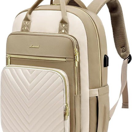 LOVEVOOK 15.6 Inch Laptop Backpack for Women,Large Capacity Work Backpack Purse for Women,Waterproof Travel Day Pack for Teacher Nurse,Khaki-Beige