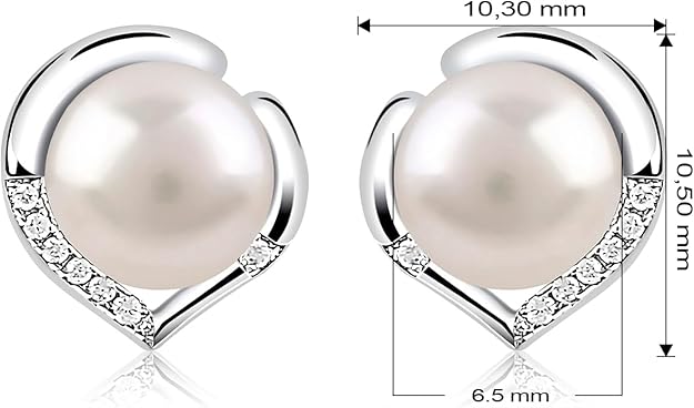 QUADRI Pearl Earrings for Women – 925 Sterling Silver Earrings Heart Shaped – Cultured Pearl 6.5 mm - Jewelry Earrings Gift Idea – Box Included – Jewelry fo Women Made in Italy