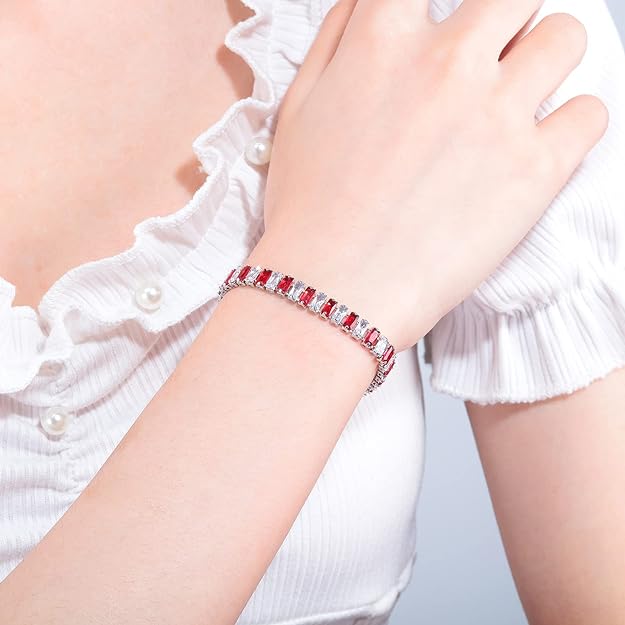 CiNily Adjustable Tennis Bracelets for Women Teen Girls Rainbow Cubic Zirconia Bracelet 14K White Gold Plated Hypoallergenic Slider Bracelet Jewelry Gift