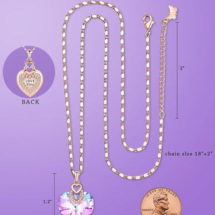 PLATO H 3 Heart Crystal Necklace for Women Gifts for her Pendant Crystal Jewelry Necklace for Girl Wedding Gifts for Anniversary Day Mother's Day Valentine’s Day Birthday