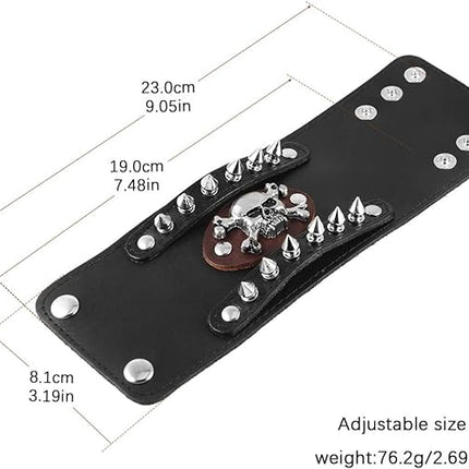Men's Metal Rivet Skull Leather Bracelet Punk Rock Bike Style Wristband Adjustable