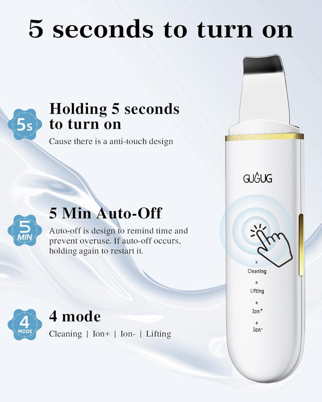 GUGUG Skin Scrubber Face Spatula Skin Spatula Pore Cleaner Blackhead Remover Tools for Facial Deep Cleansing-4 Modes -White
