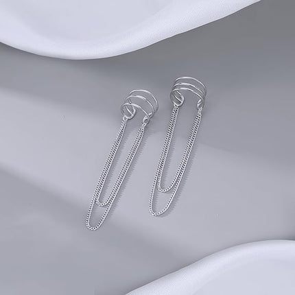 SLUYNZ 925 Sterling Silver No Piercing Cuff Earrings Chain for Women Teen Girls Wrap Earrings Tassel Clip On Ear