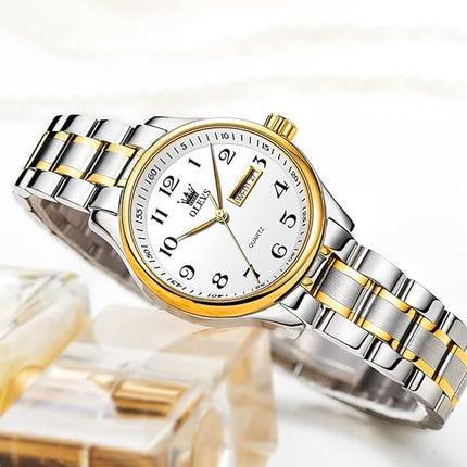 OLEVS Women's Watch Gold Diamond Classic Elegant Dress Wrist Watch Stainless Steel Waterproof Day Date