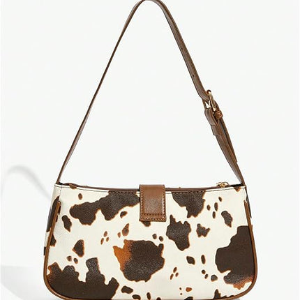 Y2k Western Cowgirl Shoulder Bag Rivet Animal Print Bag Zipper Faux Pu Leather Clutch Purse Vintage Handbag