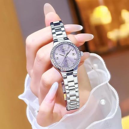 OLEVS Women's Casual Stainless Steel Watch, Small Wrist Simple Watch for Women, Elegant Diamond Roman Numerals Ladies Dress Watch