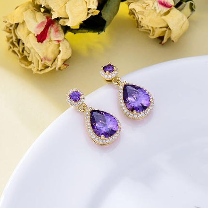TOUPOP Birthstone Teardrop Stud Earrings for Women 14k Gold Plated Sterling Silver Dangle Earrings Jewelry Birthday Gifts for Mom Girls Her