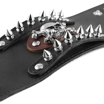 Men's Metal Rivet Skull Leather Bracelet Punk Rock Bike Style Wristband Adjustable