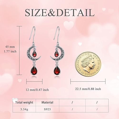 Moon Earrings for Women 925 Sterling Silver Celtic Moon Dangle Drop Earrings Emerald