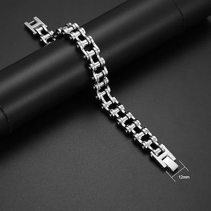 Bike Chain Link Bracelet, Stainless Steel Chain Bracelet for Men, Fashionable and Versatile Motorcycle Chain Bracelet, Holiday/Anniversary/Valentine's Day Gift