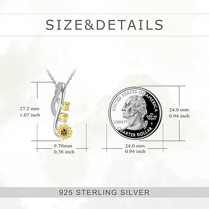 Sunflower 925 Sterling Silver Necklace Citrine Pendant Jewelry Gifts for Women Mother's Day Birthday Anniversary