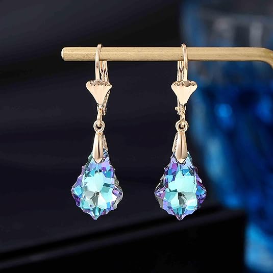 Austrian Crystal Baroque Drop Leverback Earrings for Women Fashion 14K Gold Plated Hypoallergenic Jewelry