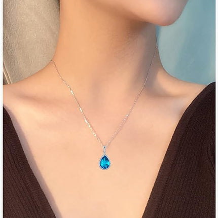 VONSSY Classic Oval Pendant Gemstone Necklace | Crystal Ruby Sapphire Waterdrop Birthstone Teardrop Emerald Necklace | 18K Platinum Gold Plated Chain | Jewelry Gift for Mother Wife Girlfriend