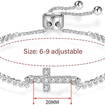 Apsvo Evil Eye Bracelet, Sideway Cross Bracelet, Silver/Gold/Rose Gold Bracelet for Women Girls Adjustable Slide Chain Jewelry