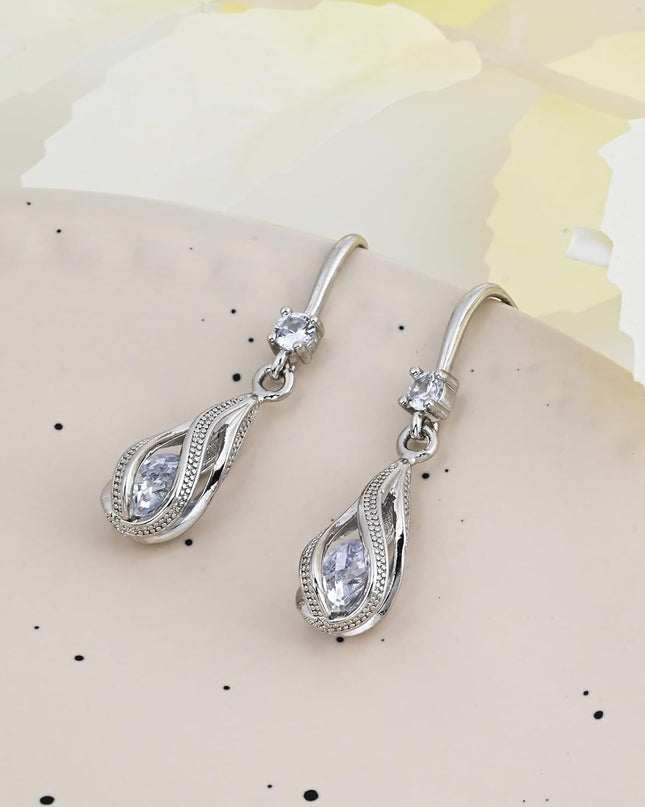 Silver Dangle Hollow Spiral Teardrop Earrings Silver Cubic Zirconia Dangly Drop Earrings for Women Fashion Trendy
