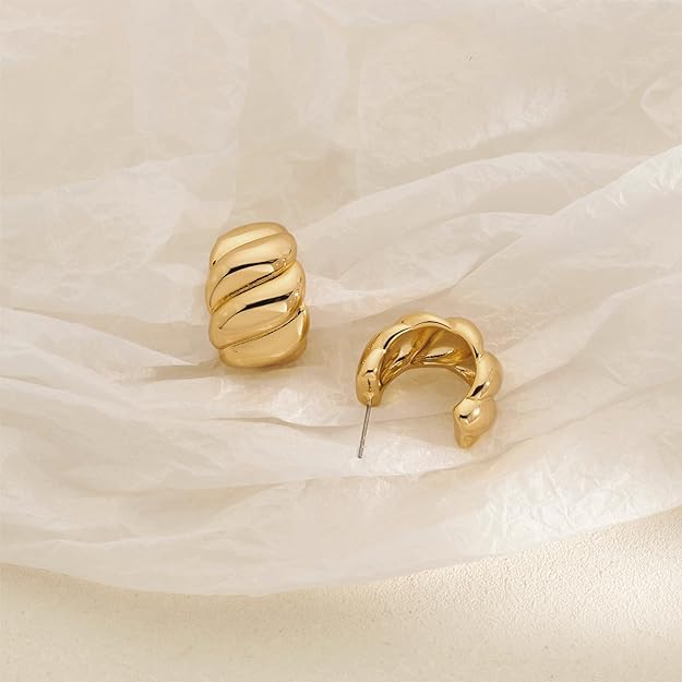 NEPULOY Chunky Thick Teardrop Earrings for Women Gold Hoop Earrings Cut Polished Droplet Earrings