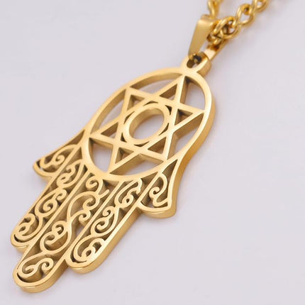 Hamsa Hand of Fatima Hexagram Necklace Star of David Evil Eye Pendant Jewish Female Protection Amulet Symbol Jewelry Women Men