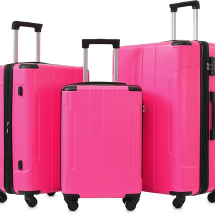 Merax Luggage Set 3 Piece Expandable Lightweight Spinner Suitcase with Corner Guards (Rose Red, 20/24/28)