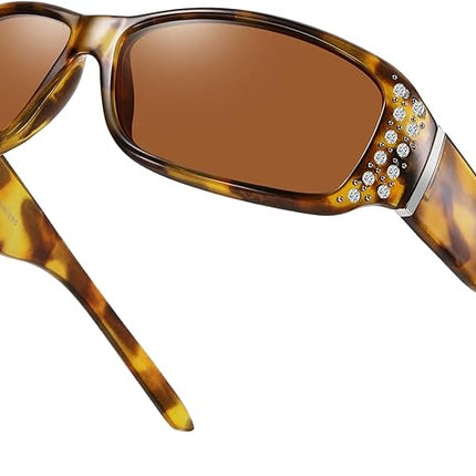 HAOLOTA Women's Polarized Rhinestone Sunglasses - Elegant Rectangle Frame with Bling UV400 Protection
