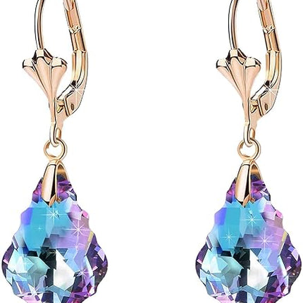 Austrian Crystal Baroque Drop Leverback Earrings for Women Fashion 14K Gold Plated Hypoallergenic Jewelry