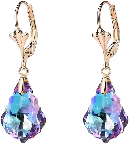 Austrian Crystal Baroque Drop Leverback Earrings for Women Fashion 14K Gold Plated Hypoallergenic Jewelry