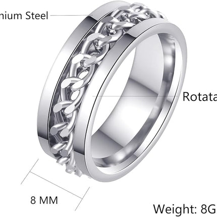 Mens Fidget Rings Anxiety Spinner Rings for Men Classic Chain Rings for Women Adults Titanium Steel Ring