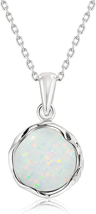White Opal Pendant Necklace for Women, 925 Sterling Silver