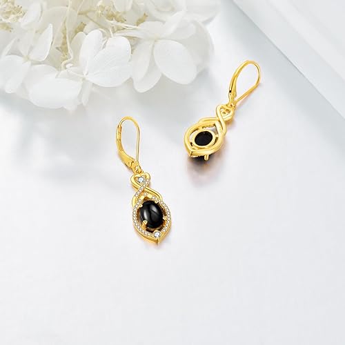 Black Onyx Earrings Sterling Silver 18K Yellow Gold Plated
