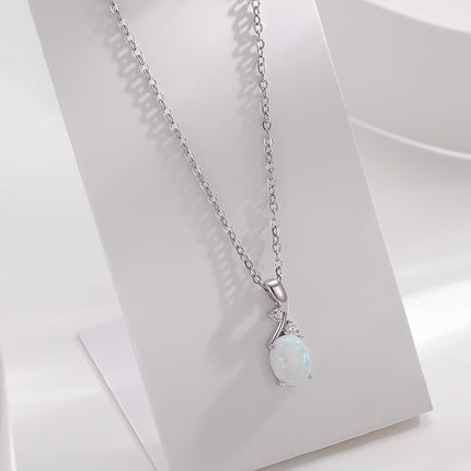 AILUOR Vintage Opal Pendant Necklace, Silver Plated Created Gemstone Oval White Opal Fashion Jewelry for Women Mother - Endless Love