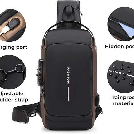Sling Bag for Men | Anti-theft Crossbody Bag - PU Leather Crossbody Shoulder Bag - Chest Bag for Daily use