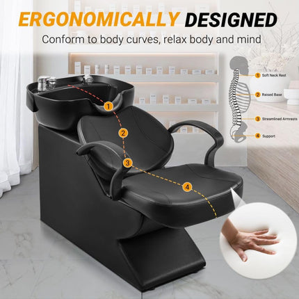 Seogwisam Shampoo Bowl and Chair Set for Salon | PU Leather | ABS Bowl Sink Basin | Built-in Storage Box | High-Density Sponge | Ergonomic Design | Soft...