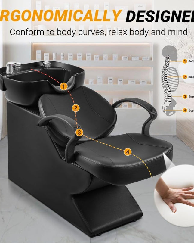 Seogwisam Shampoo Bowl and Chair Set for Salon | PU Leather | ABS Bowl Sink Basin | Built-in Storage Box | High-Density Sponge | Ergonomic Design | Soft...