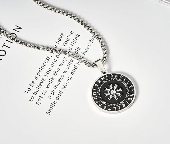 JINGMARUO Nordic Viking Rune Necklace Love Protection Strenght Courage Health Good Luck Viking Symbol Pendant Stainless Steel Viking Jewelry