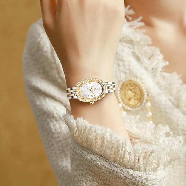 SK Women’s Oval-Shaped Crystal-Accented Solid Alloy Steel Bracelet Watch
