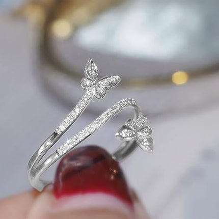Otxas Silver Butterfly Ring for Women - Cute Engagement Jewelry