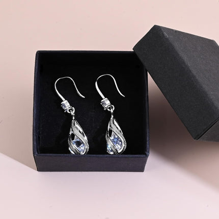 Silver Dangle Hollow Spiral Teardrop Earrings Silver Cubic Zirconia Dangly Drop Earrings for Women Fashion Trendy