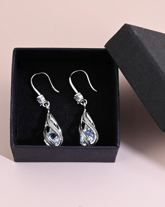 Silver Dangle Hollow Spiral Teardrop Earrings Silver Cubic Zirconia Dangly Drop Earrings for Women Fashion Trendy
