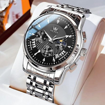 OLEVS Men's Luxury Watch Waterproof Luminous Easy Read Chronograph Watches Full Gold/White Dail/Black Face with Calendar Wristwatch