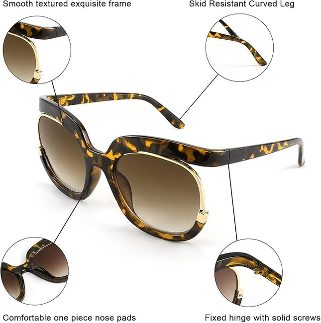 FEISEDY Retro Square Round Women Sunglasses Large Vintage Lady Shades B4091