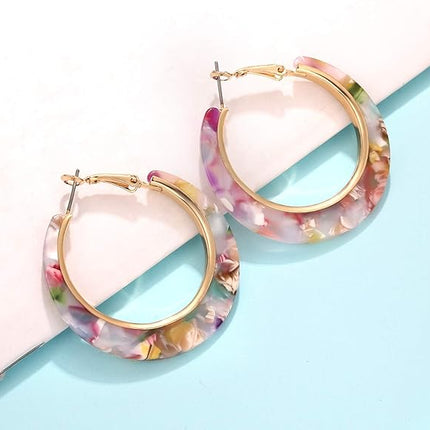 XOCARTIGE Acrylic Hoop Earrings for Women Tortoise Resin Earrings Bohemia Statement Dangle Earring Studs for Girls