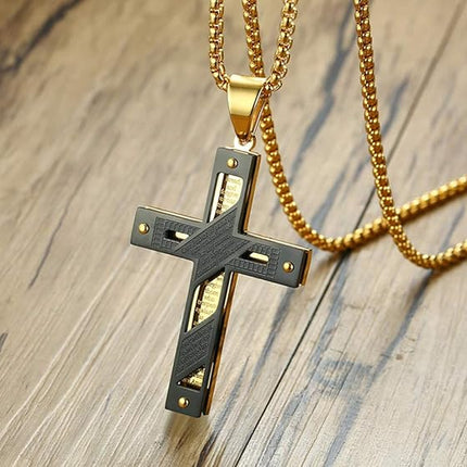 MEALGUET Stainless Steel Crucifix Cross Pendant Necklace,Men's Cross Necklace with Chunky Byzantine Chain/Rolo Chain, Gift for men