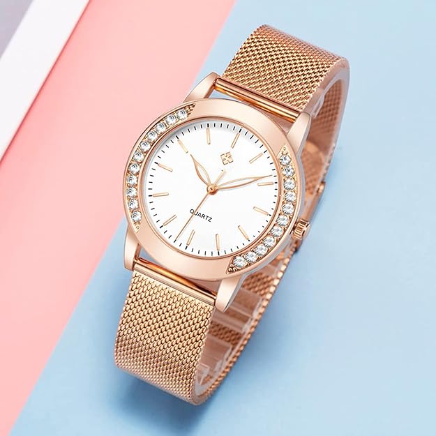 SENRUD Fashion Watches for Women Rose Gold Stainless Steel Mesh Band Watch Elegant Ladies Gifts Waterproof Wrist Watch