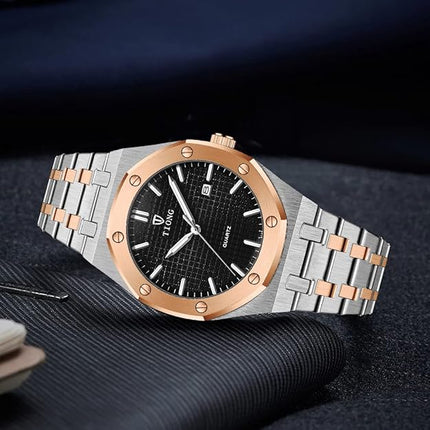 Tiong Mens Watches Chronograph Stainless Steel Waterproof Date Analog Quartz Watch Business Casual Fashion Wrist Watches for Men