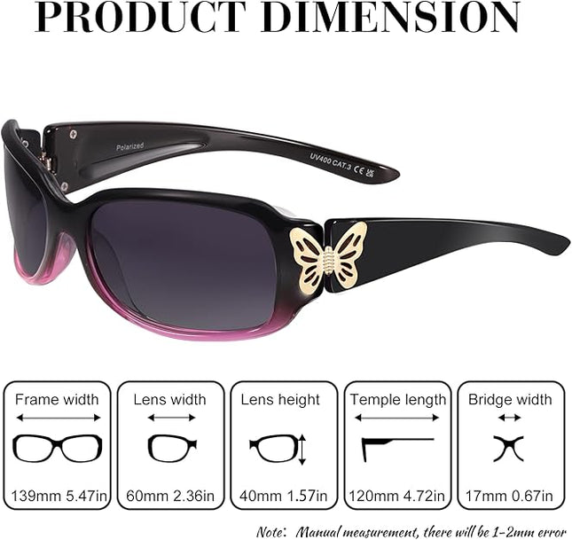 Polarized Sunglasses for Women, Ladies Trendy Butterfly Decoration Driving Fishing Shades UV Protection IF022