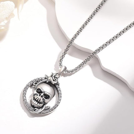 Skull/God Zeus/Raphael Necklace 925 Sterling Silver Goth Punk Skull Locket Necklace That Holds Pictures,Greek Myths Greek Amulet Jewelry Birthday Gift for Men Boys