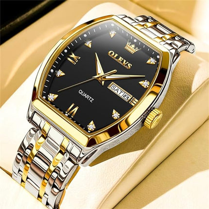 OLEVS Square Watches for Men Diamond Analog Quartz Stainless Steel Big Face Business Luxury Dress Mens Wrist Watch with Date Waterproof Luminous
