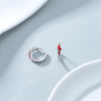 CRMAD Cardinal Earrings for Women Sterling Silver Red Cardinal Hoop Earrings Bird Earrings Cardinal Jewelry Gift (cardinal)